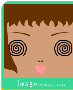 square face generator gallery image showing a tan avatar with spiral eyes and an open pink mouth