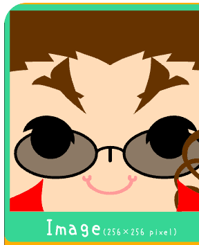 square face generator gallery image showing a peach avatar with pointed brows, round tinted glasses, and a pink smile