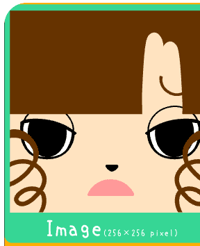 square face generator gallery image showing a pale avatar with straight bangs and curled side strands