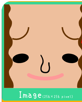square face generator gallery image showing a peach-toned avatar with side curls, closed eyes, and a pink smile